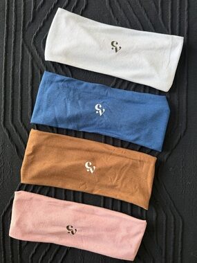 Set of 4 CV Logo Fleece Headbands in White, Blue, Brown, Pink